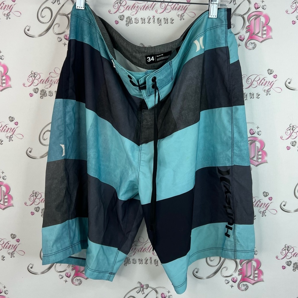 Hurley swim shorts board shorts trunks surf striped Aqua and Gray Board Shorts